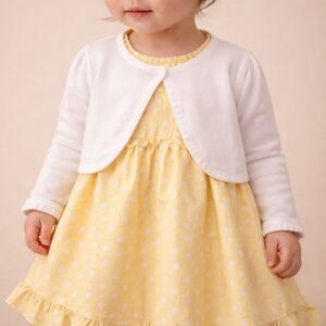 Cherokee Yellow Polka Dot Baby Dress Set 18M Easter Party Dress & Cardigan
